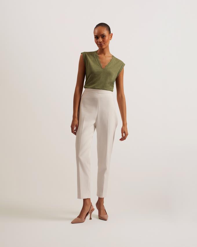 Gilet Ted Baker V-Neck With Lace Neckline Kaki Femme | DEN-51529590